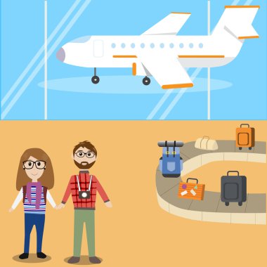 Hipster adam uçak ile seyahat