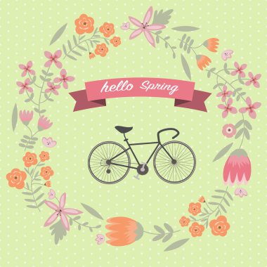Bisiklet ile vintage çiçek çelenk