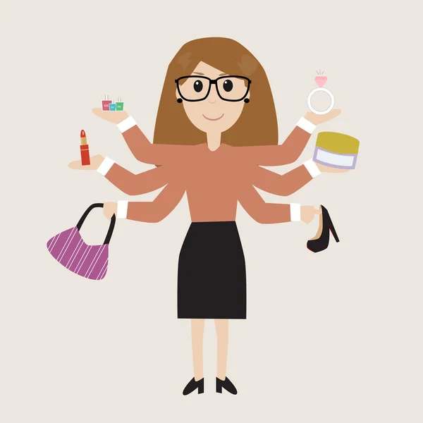 Mujer comprando bienes para ella — Vector de stock