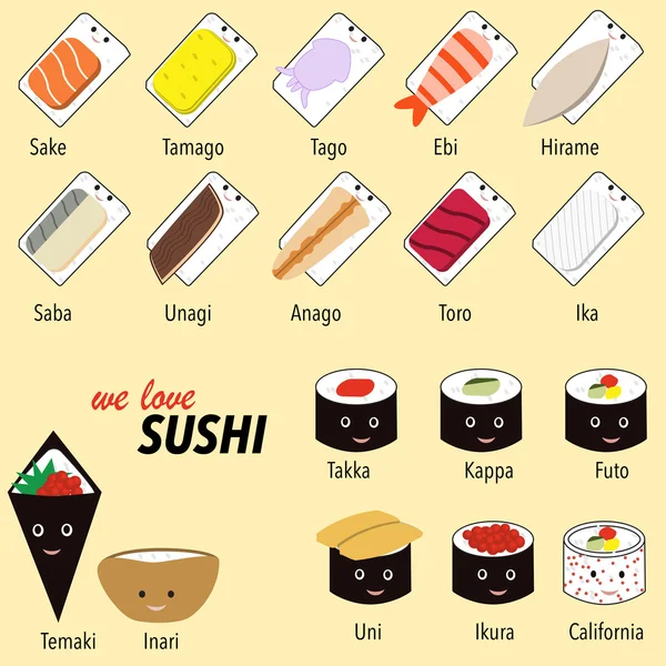 寿司の種類 — ストックベクタ