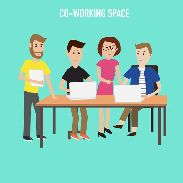 Personas que trabajan en el espacio de coworking infographics elements.ill — Archivo Imágenes Vectoriales