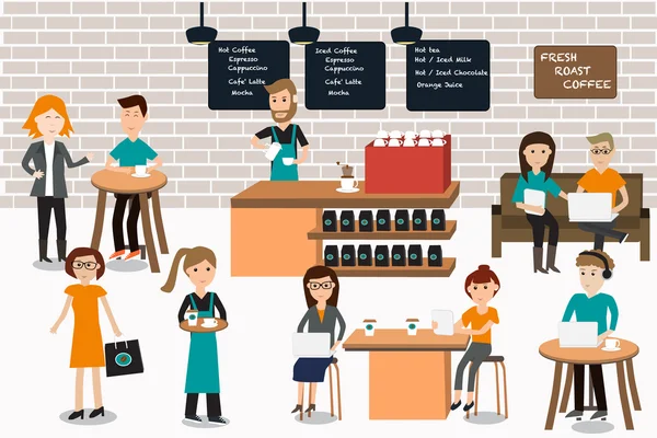 Personas reunidas en la cafetería infografías elements.illustra — Vector de stock