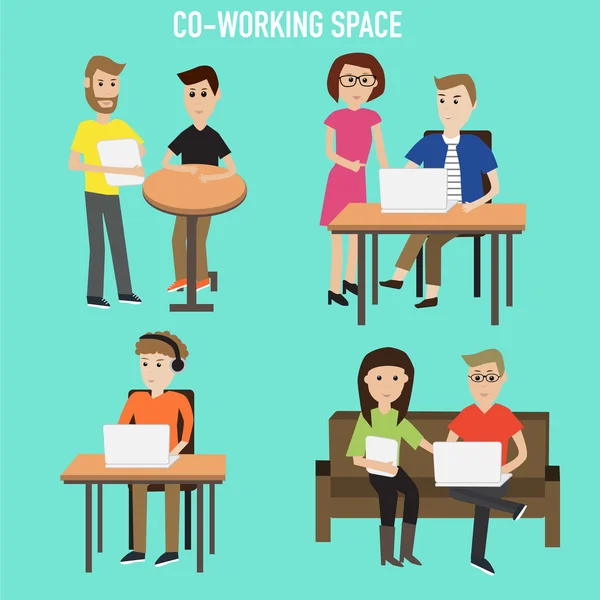 People working in the co-working space infographics elements.ill — Stock Vector