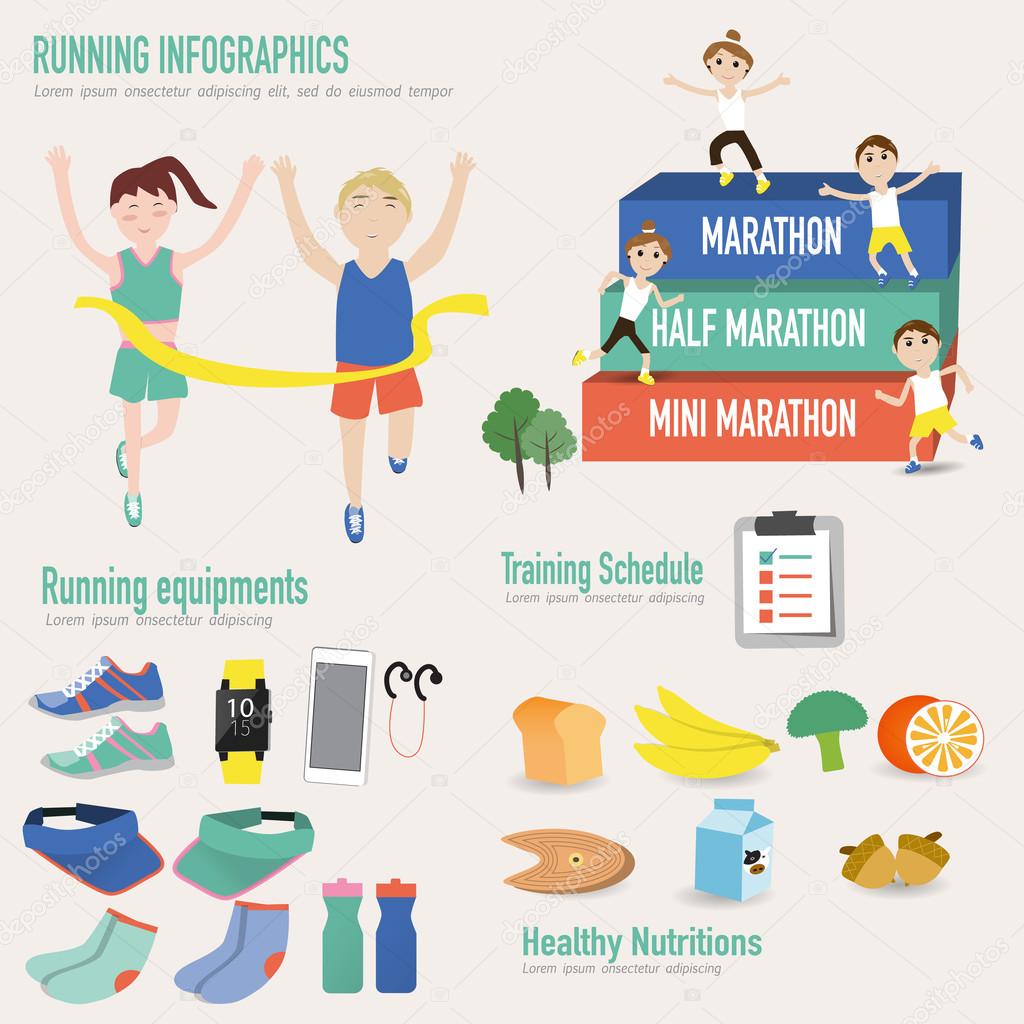 Running infographic with male and female in the finish line 