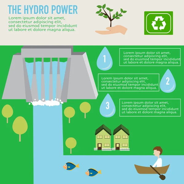 Énergie hydraulique avantage vecteur infographique. illustration EPS10 . — Image vectorielle