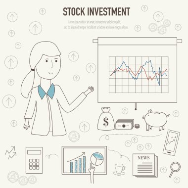 Stock investment  concept with doodles icons vector illustration clipart