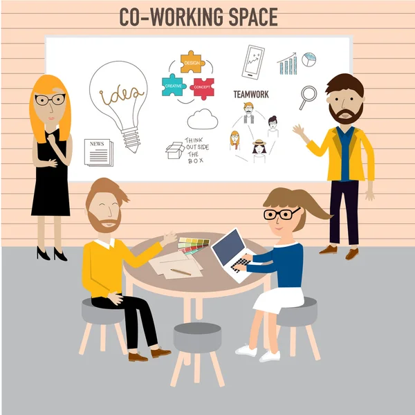 Csípő dolgozók a Co-Working hely infographics elem — Stock Vector