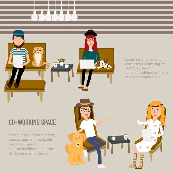 Hipster mensen die werkzaam zijn in de co-werken ruimte infographics elem — Stockvector