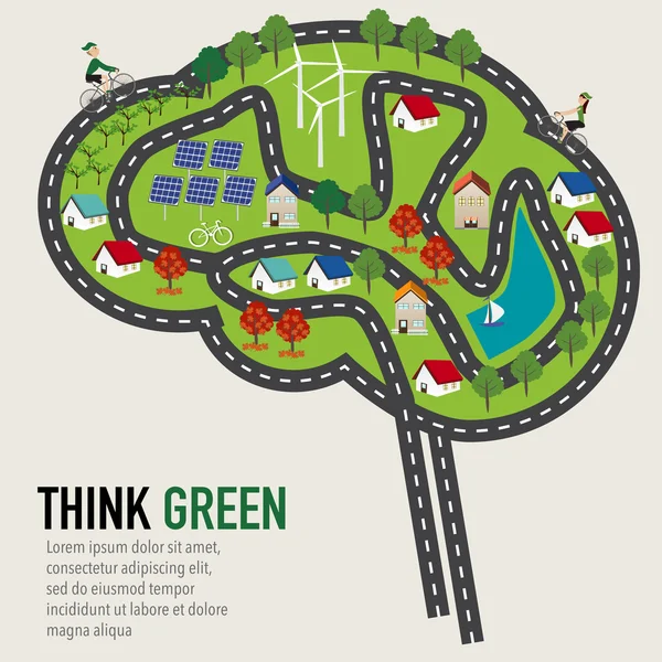Think green in the human brain city of ecology infographics . il — Stock Vector