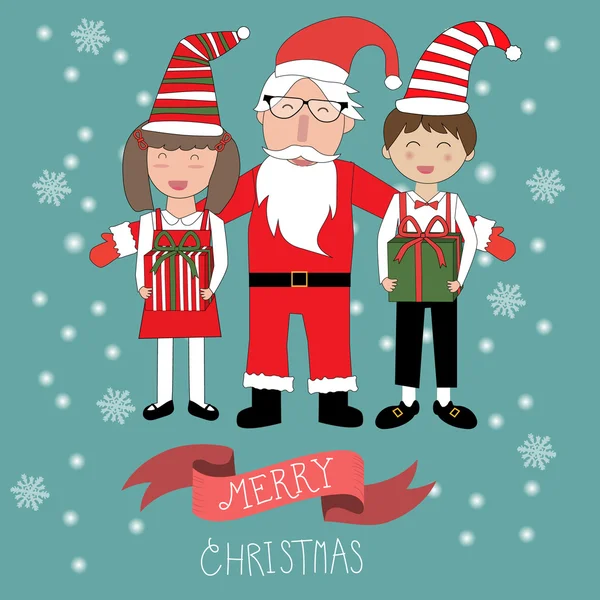 Feliz Navidad Hipster Santa Claus y niños niños vector. l — Vector de stock
