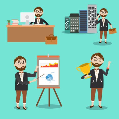 İş adamı ve onun iş vektör başarı. illüstrasyon