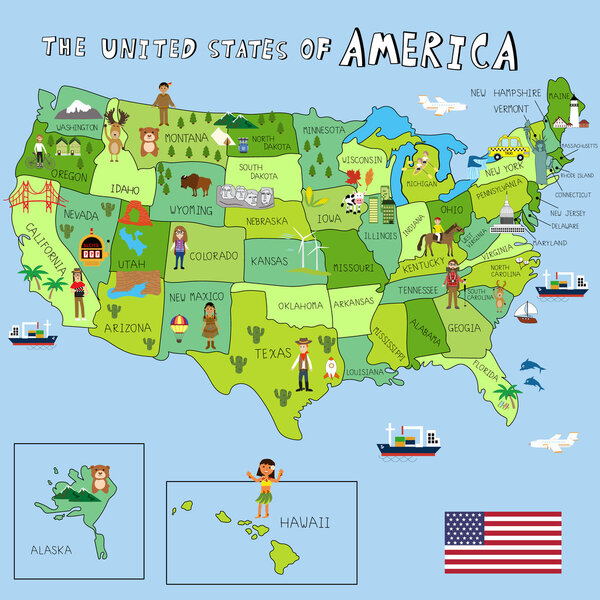 USA Pictures with federal states map vector illustration EPS10.