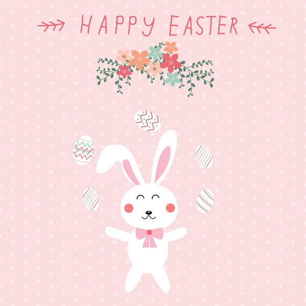 Frohe Ostern mit Kaninchen und Eiern Vektor Illustration Eps10. — Stockvektor