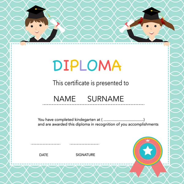 Certificate of kids diploma, preschool,kindergarten template bac — Stock Vector