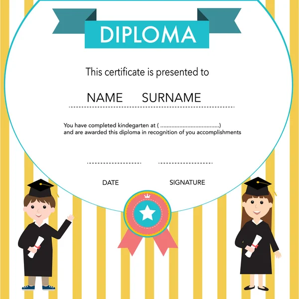Certificado de crianças diploma, pré-escola, jardim de infância modelo bac — Vetor de Stock