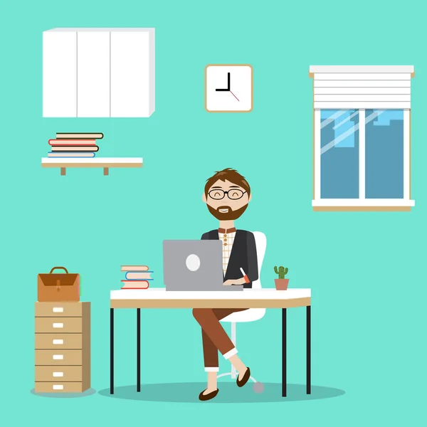 Hipster homem trabalhando no escritório.ilustrador EPS10 . — Vetor de Stock