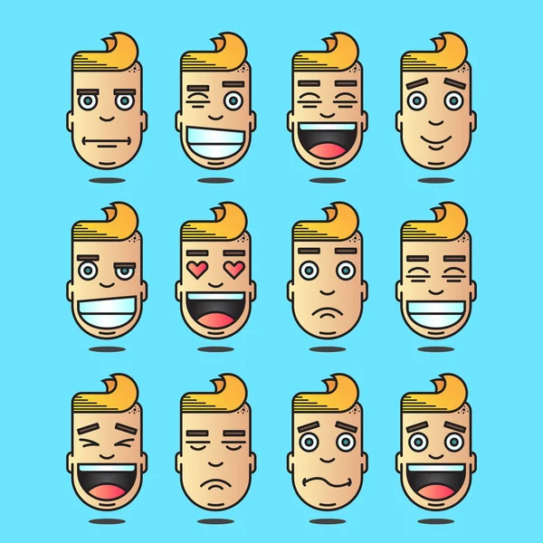 Caras graciosas, diferentes expresiones de emociones, iconos de avatares, arte vectorial Ilustraciones de stock libres de derechos