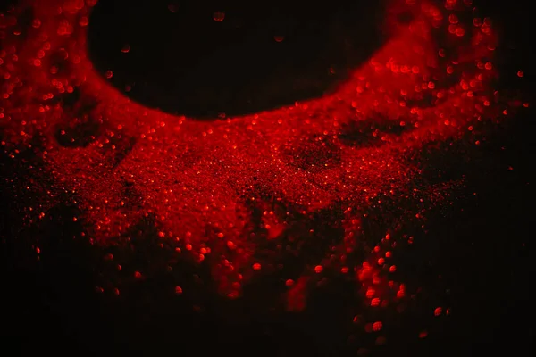 Red Sun Made Sequins Scattered Sequins Black Background Space Texture — Stock Photo, Image