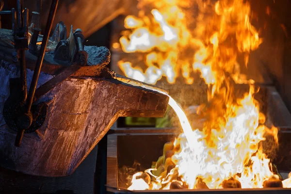 Metal pouring in casting line production — Stock Photo, Image