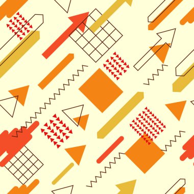 Kusursuz Memphis şablonu. Turuncu, sarı ve kırmızı renkli soyut bir arkaplan. parlak ve modern arkaplan.
