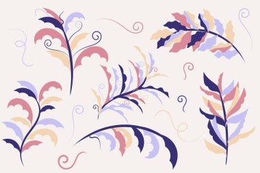 Moda renklerinde tasarım için vektör dalları.