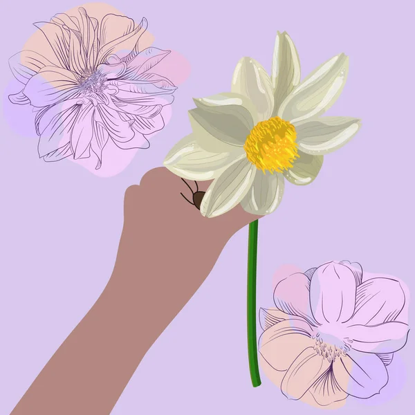 Illustration Vectorielle Une Main Avec Une Fleur Homme Tient Une — Image vectorielle