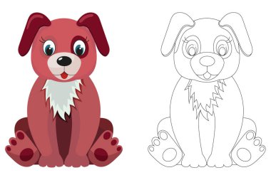 Şirin bir köpek yavrusunun vektör çizimi. Kahverengi renkli küçük bir köpek ve renkli bir şekil. çocuk boyama kitabı.
