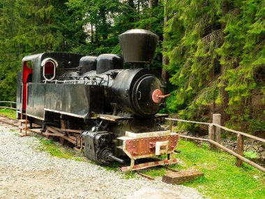 Slovakya 'daki açık hava müzesinde eski tarihi bir lokomotif.