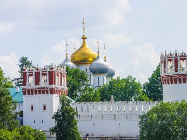 Görünüm novodevichy manastırın su birikintisi, Moskova, Rusya
