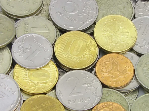 A handful of Russian coins close-up — Stock Photo, Image