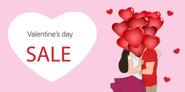 Valentine Day Sale Flyer Couple Pink Background Vector Illustration Banner — Stock Vector