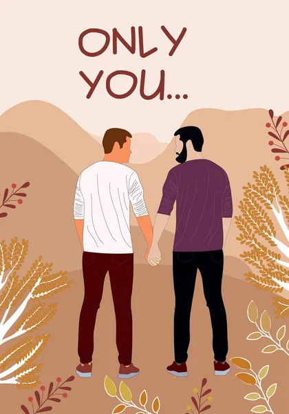 Vector Illustratie Van Gelukkige Heilige Valentijnsdag Wenskaart Paar Homo Houden — Stockvector