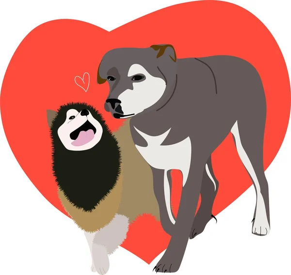 Zwei Verliebte Hunde Postkarte Happy Valentine Day — Stockvektor