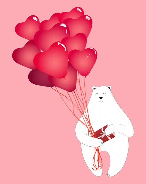 Χαριτωμένο Κάρτα Ημέρα Του Αγίου Βαλεντίνου Ένα Αστείο Αρκούδα Μπαλόνια — Διανυσματικό Αρχείο