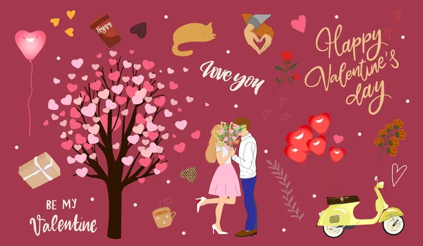 Šťastného Valentýna Vektorové Ilustrace Pro Svátky Lásky Února Kresby Páru — Stockový vektor