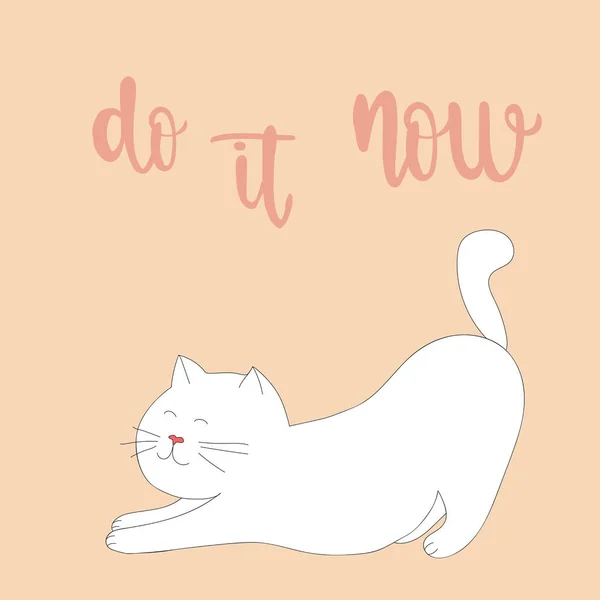 Gato Ioga Ilustração Motivação Agora Gato Branco Ioga Posar Fundo — Vetor de Stock