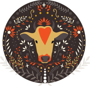 Çin Yeni Yılı 2021, Çin Zodyak Sembolü. 2021 Çin yeni yılı öküz, kırmızı ve altın çiçekler ve çemberdeki diğer elementler.. 