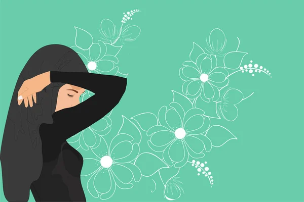 Hijab Mulher Cabeça Ilustração Lado Pode Usar Para Landing Page — Vetor de Stock