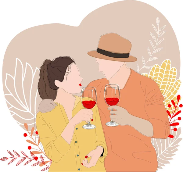 Abstract Couple Celebrating Valentines Day National Drink Wine Day Romantic — Stock Vector