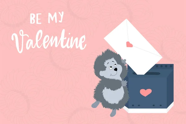 발렌타인데이에 로맨틱 카드에 사랑의 편지를 귀여운 고슴도치가 있습니다 발렌타인데이 반사기 — 스톡 벡터