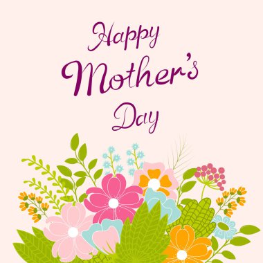 Anneler günü için vektör çiçek kartı. Mutlu anneler gününden alıntı yap..