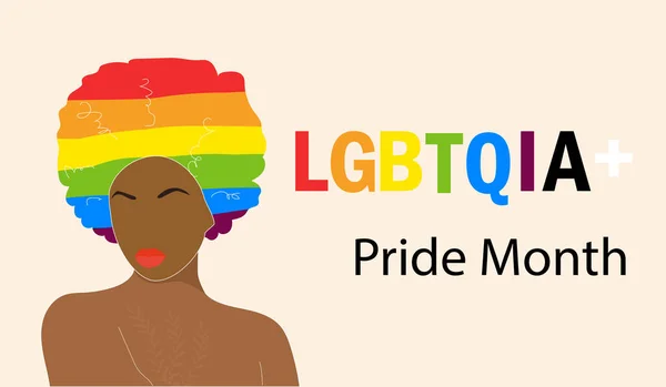Mulher Com Cabelo Colorido Mês Orgulho Lgbt Bandeira Arco Íris —  Vetores de Stock