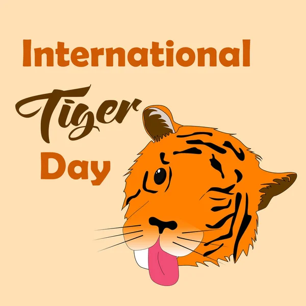 Hari Harimau Internasional Kepala Harimau Yang Lucu Dengan Latar Belakang - Stok Vektor