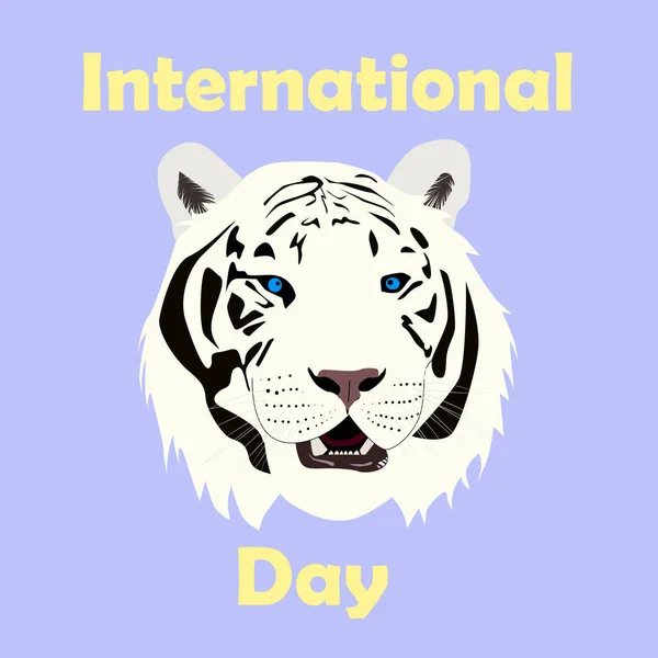 Harimau Putih Dengan Mata Biru Poster Hari Harimau Internasional - Stok Vektor