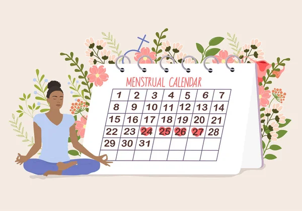 Γυναίκες Κρίσιμες Μέρες Γυναικολογικός Κύκλος Εμμηνόρροιας Ημερολόγιο Περιόδου Λουλούδια Και — Διανυσματικό Αρχείο