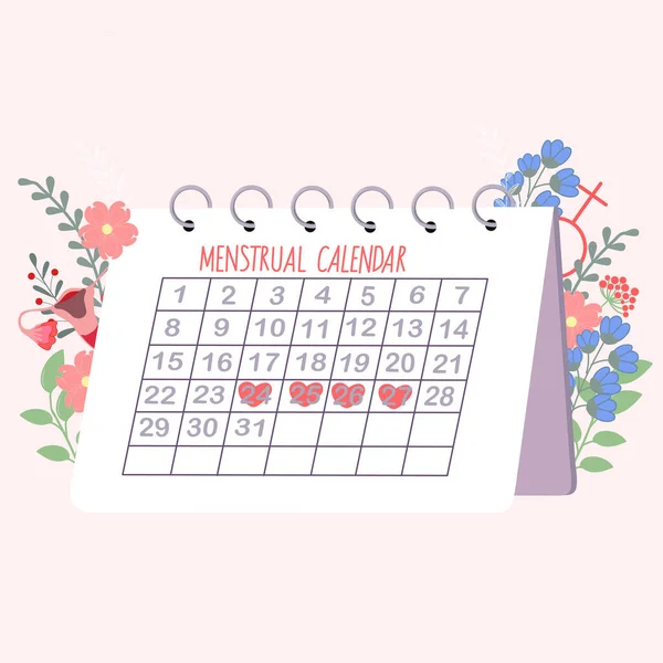 Woman critical days, gynecological menstruation cycle period. Menstrual calendar with flowers.