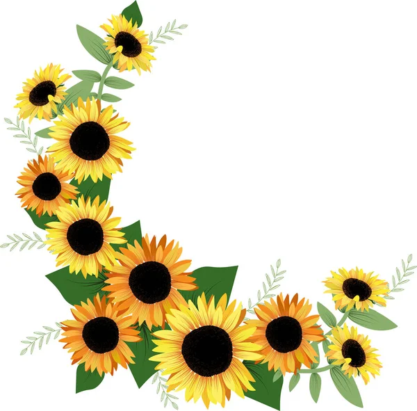 Прекрасний Літній Квітковий Вінок Соняшниками — стоковий вектор