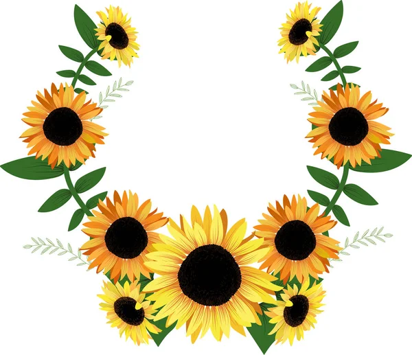 Прекрасний Літній Квітковий Вінок Соняшниками Центрі Дна Весілля Запрошення День — стоковий вектор