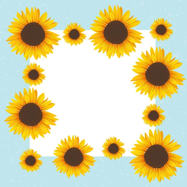 Каркасний Бордюрний Орнамент Площі Яскраві Соняшники Синьому Фоні Квіткова Рамка — стоковий вектор