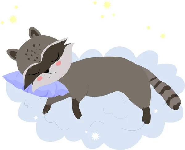 Χαριτωμένο Ρακούν Κοιμάται Στο Σύννεφο Εικονογράφηση Διάνυσμα Για Μωρό Ντους — Διανυσματικό Αρχείο